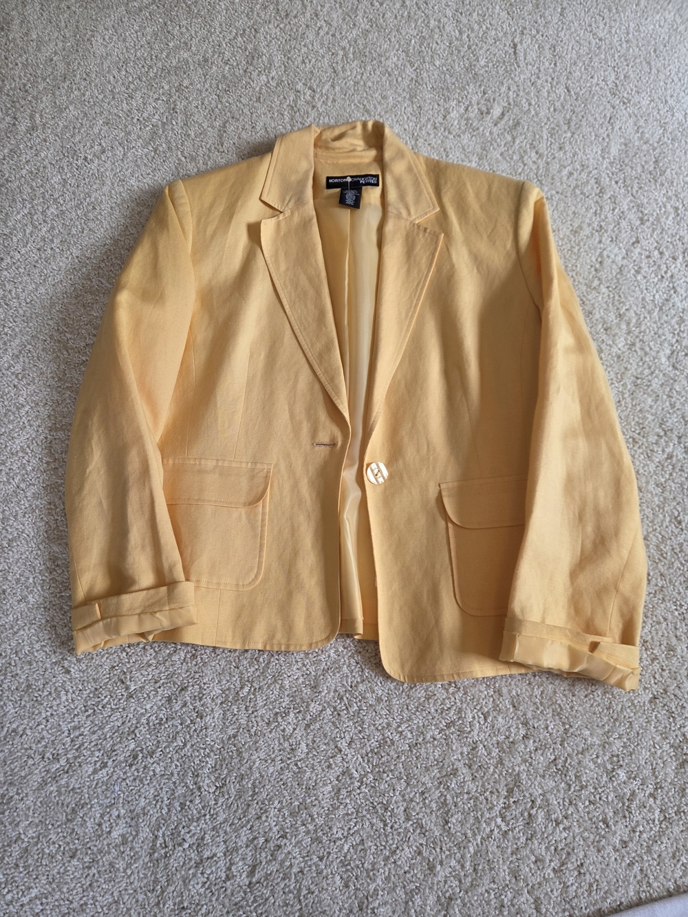 Norton McNaughton Yellow Single-Button Linen Blazer